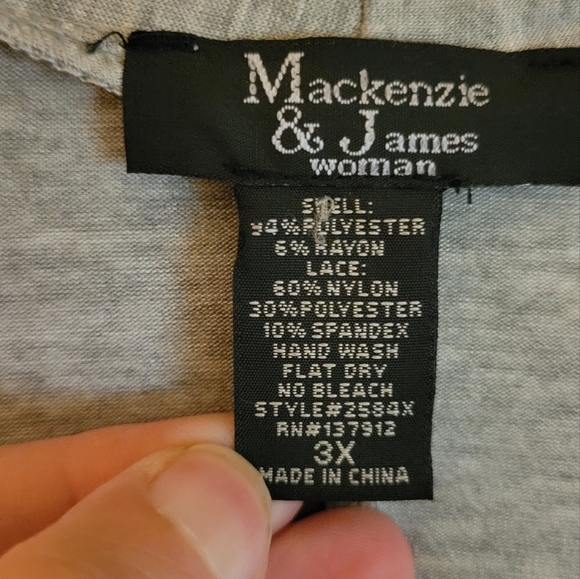 MacKenzie & James Gray Lace Accent Long Sleeve 3X - Picture 2 of 6